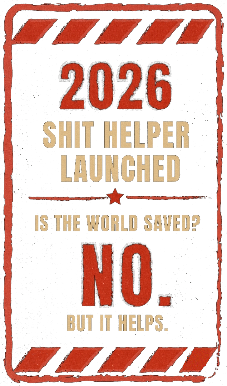 2026: Shit Helper Launched. Is the world saved? No. But it helps.