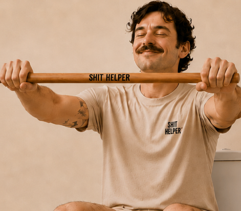 Gloved hand gripping the Shit Helper stick
